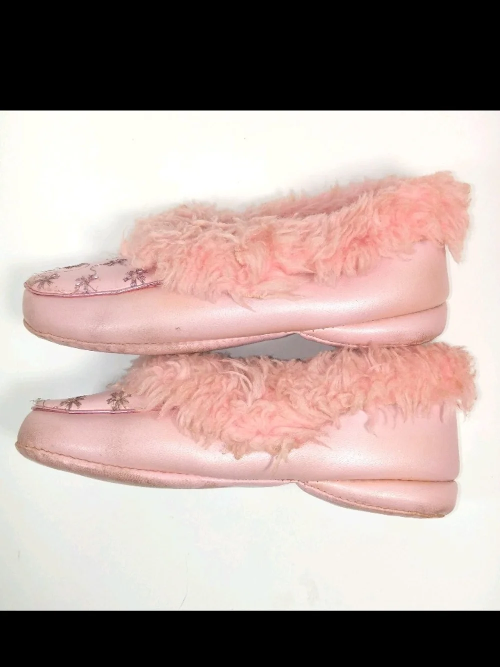 1960s Poll Parrot Pink Plush Faux-Fur Slip-On Kids Slippers Pink